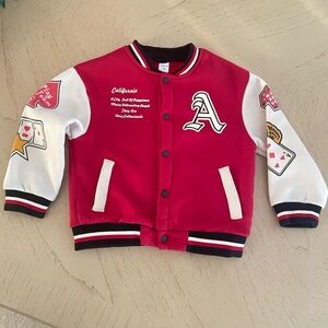 SHEIN Kids Red Varsity Jacket California Play Team Bomber Size 5Y